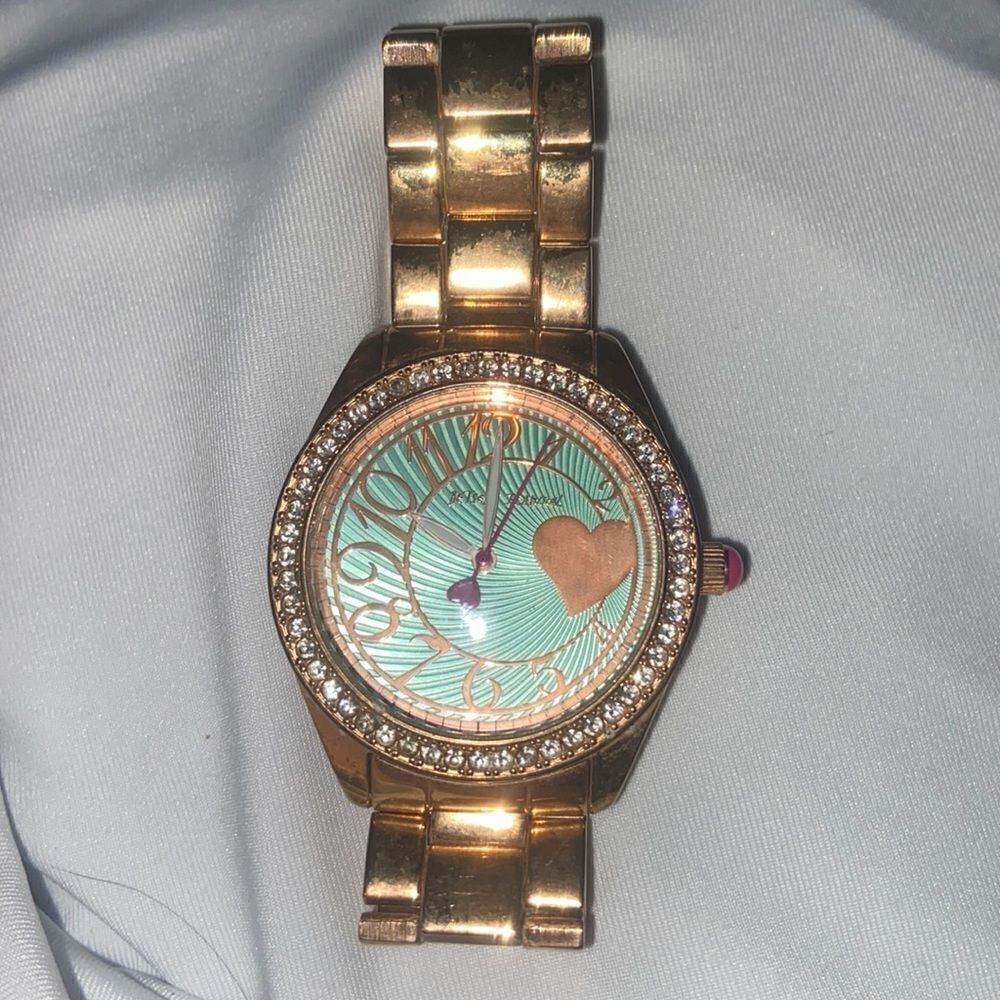Betsey Johnson Rose Gold Stainless Steel Watch With Hearts & Crystal Detail